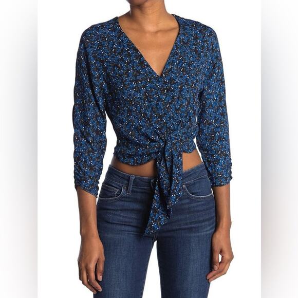 Parker Tops - Parker Floral Crop Top Size XL Blue Multi